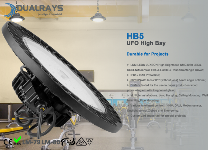140LPW luz alta IP65 de la bahía del UFO LED de la eficacia 100W HB5 alta 5 años de garantía