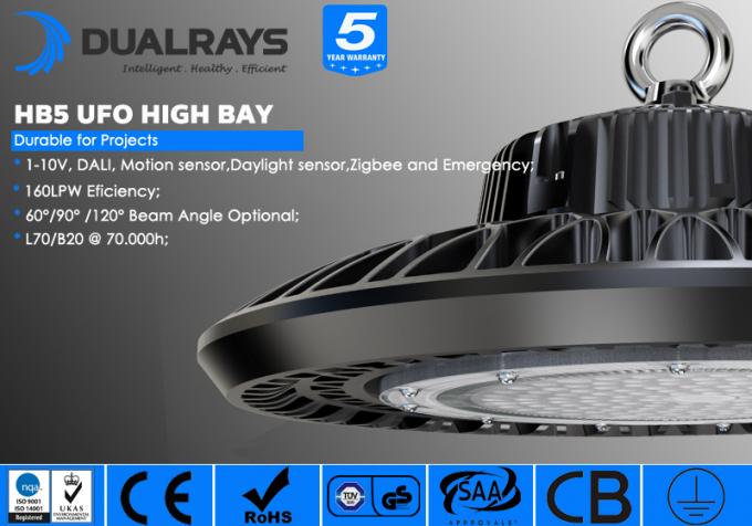 140LPW luz alta IP65 de la bahía del UFO LED de la eficacia 100W HB5 alta 5 años de garantía
