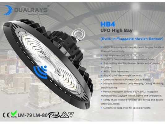 Luz de la bahía del UFO de Dimmable 100W 150W 200W IP65 del sensor del movimiento y de la luz del día alta para la fábrica de la comida