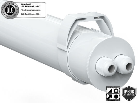 Luz tubular LED Super IP69K IP66 TB7 con potencia conmutable por interruptor DIP/3CCT/3 fases y cableado pasante 3/5