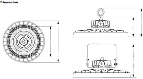 HB3H DIP conmutable de energía y 3CCT UFO LED High Bay Light 100W 150LPW con función de emergencia opcional