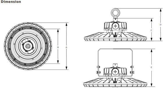 HB2 DIP conmutable de energía y 3CCT UFO LED High Bay Light 100W 150LPW con función de emergencia opcional