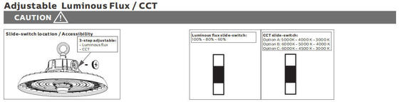 HB3 DIP de energía conmutable y 3CCT UFO LED High Bay Light 100W 192LPW con sensor listo (PIR / sensor de movimiento)