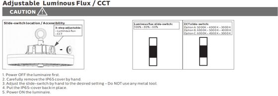 HB4H DIP conmutable de energía y 3CCT UFO LED High Bay Light 150W 150LPW con 20W/30W@3 horas de emergencia