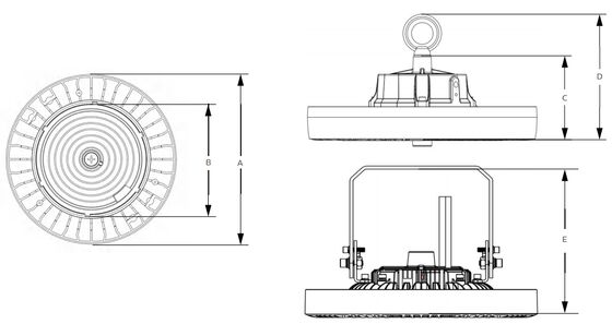 HB4H DIP conmutable de energía y 3CCT UFO LED High Bay Light 150W 150LPW con 20W/30W@3 horas de emergencia