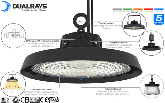 luz incorporada del UFO LED de Slim Version del conductor de 150W HB3 Eco con 1-10V KNX que amortigua