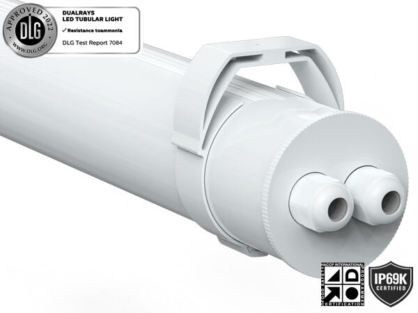 Luz tubular LED Super IP69K IP66 TB7 con potencia conmutable por interruptor DIP/3CCT/3 fases y cableado pasante 3/5
